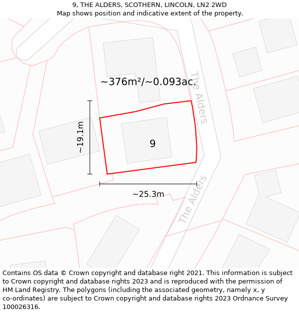 9, THE ALDERS, SCOTHERN, LINCOLN, LN2 2WD: Plot and title map