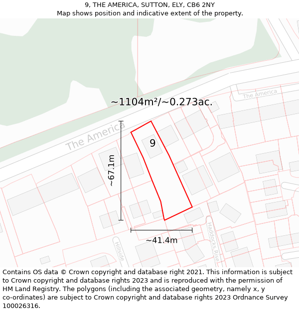 9, THE AMERICA, SUTTON, ELY, CB6 2NY: Plot and title map