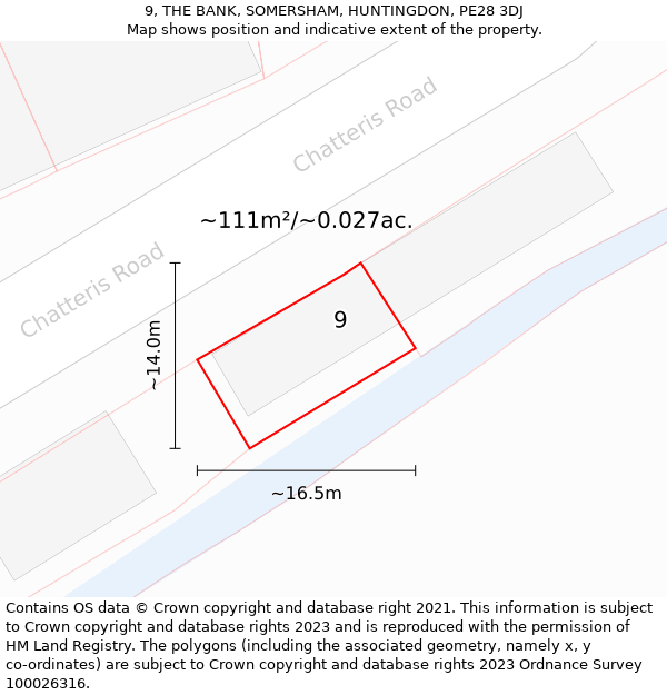 9, THE BANK, SOMERSHAM, HUNTINGDON, PE28 3DJ: Plot and title map