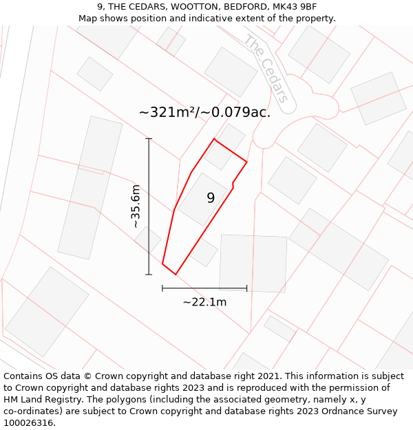 9, THE CEDARS, WOOTTON, BEDFORD, MK43 9BF: Plot and title map