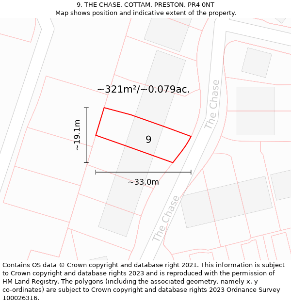 9, THE CHASE, COTTAM, PRESTON, PR4 0NT: Plot and title map