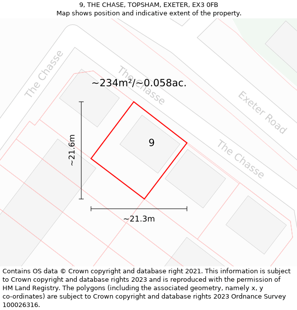 9, THE CHASE, TOPSHAM, EXETER, EX3 0FB: Plot and title map