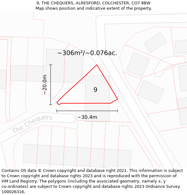 9, THE CHEQUERS, ALRESFORD, COLCHESTER, CO7 8BW: Plot and title map