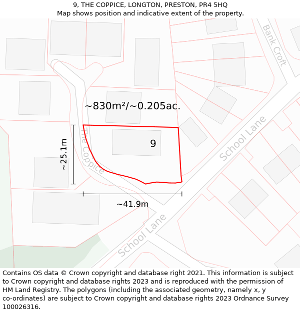 9, THE COPPICE, LONGTON, PRESTON, PR4 5HQ: Plot and title map