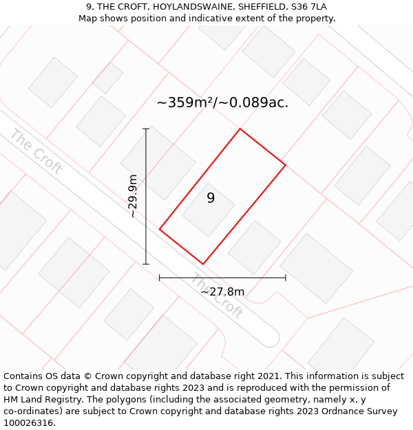 9, THE CROFT, HOYLANDSWAINE, SHEFFIELD, S36 7LA: Plot and title map