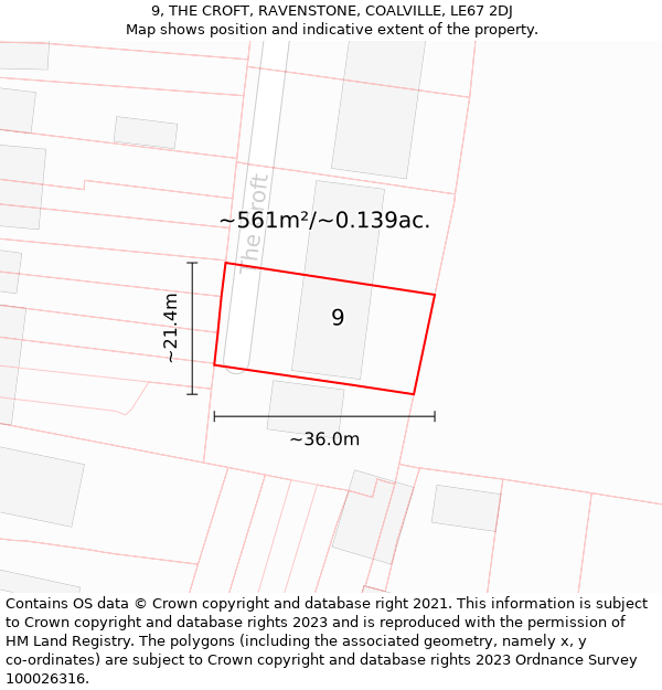 9, THE CROFT, RAVENSTONE, COALVILLE, LE67 2DJ: Plot and title map