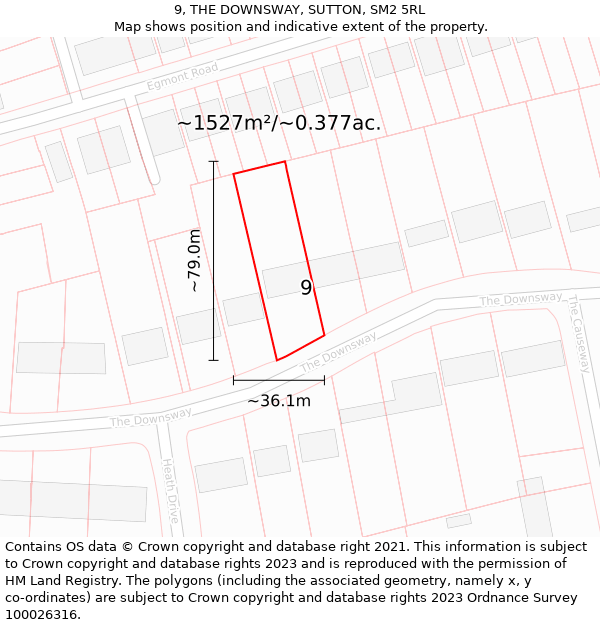 9, THE DOWNSWAY, SUTTON, SM2 5RL: Plot and title map