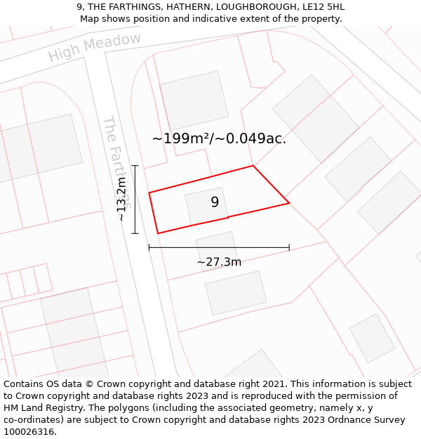 9, THE FARTHINGS, HATHERN, LOUGHBOROUGH, LE12 5HL: Plot and title map