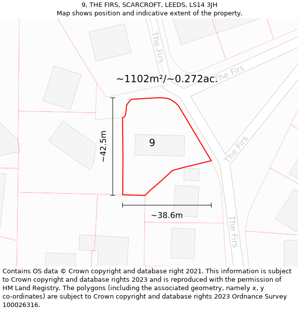 9, THE FIRS, SCARCROFT, LEEDS, LS14 3JH: Plot and title map