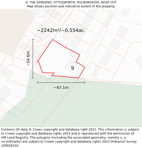 9, THE GARDENS, FITTLEWORTH, PULBOROUGH, RH20 1HT: Plot and title map