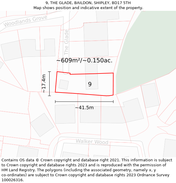 9, THE GLADE, BAILDON, SHIPLEY, BD17 5TH: Plot and title map