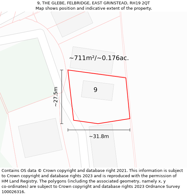 9, THE GLEBE, FELBRIDGE, EAST GRINSTEAD, RH19 2QT: Plot and title map