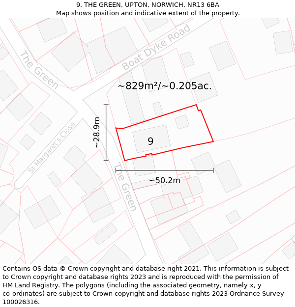 9, THE GREEN, UPTON, NORWICH, NR13 6BA: Plot and title map