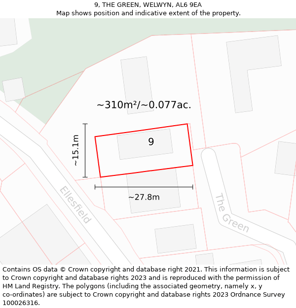 9, THE GREEN, WELWYN, AL6 9EA: Plot and title map