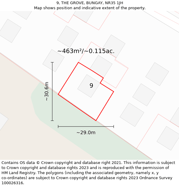 9, THE GROVE, BUNGAY, NR35 1JH: Plot and title map