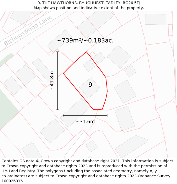 9, THE HAWTHORNS, BAUGHURST, TADLEY, RG26 5FJ: Plot and title map