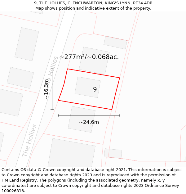 9, THE HOLLIES, CLENCHWARTON, KING'S LYNN, PE34 4DP: Plot and title map