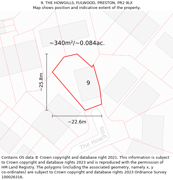 9, THE HOWGILLS, FULWOOD, PRESTON, PR2 9LX: Plot and title map