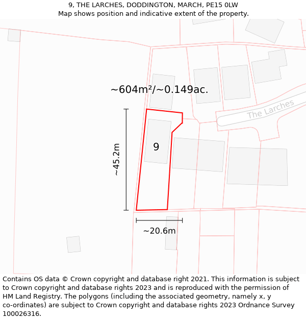 9, THE LARCHES, DODDINGTON, MARCH, PE15 0LW: Plot and title map