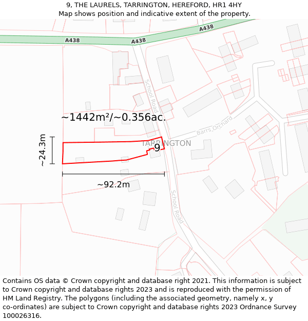 9, THE LAURELS, TARRINGTON, HEREFORD, HR1 4HY: Plot and title map