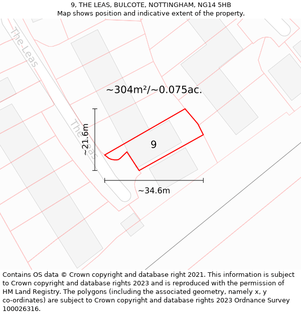 9, THE LEAS, BULCOTE, NOTTINGHAM, NG14 5HB: Plot and title map