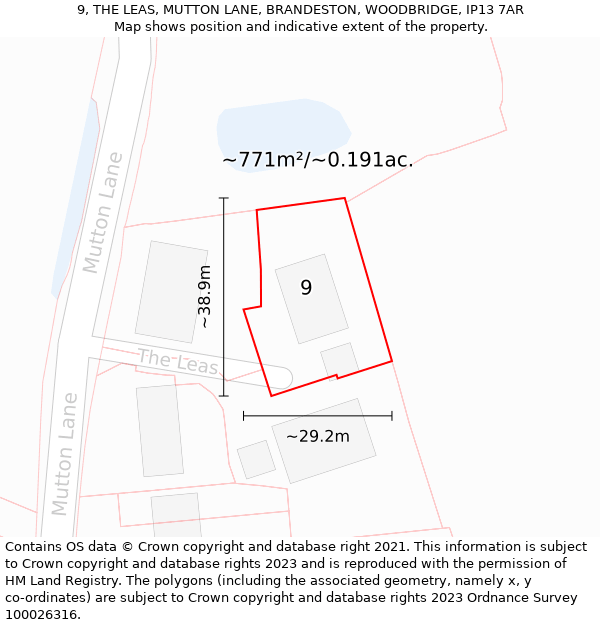 9, THE LEAS, MUTTON LANE, BRANDESTON, WOODBRIDGE, IP13 7AR: Plot and title map