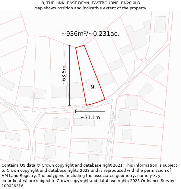 9, THE LINK, EAST DEAN, EASTBOURNE, BN20 0LB: Plot and title map