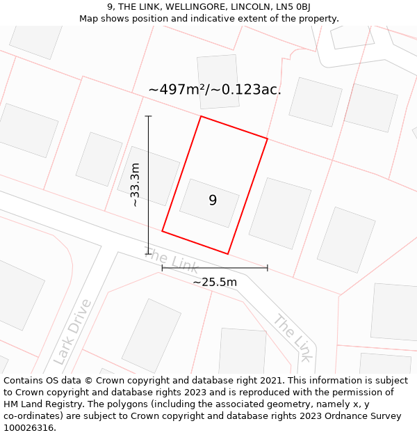 9, THE LINK, WELLINGORE, LINCOLN, LN5 0BJ: Plot and title map