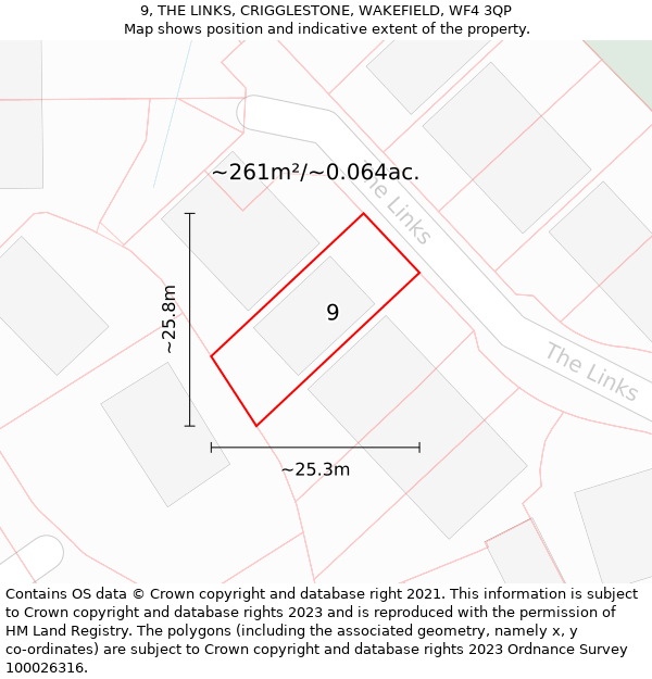 9, THE LINKS, CRIGGLESTONE, WAKEFIELD, WF4 3QP: Plot and title map