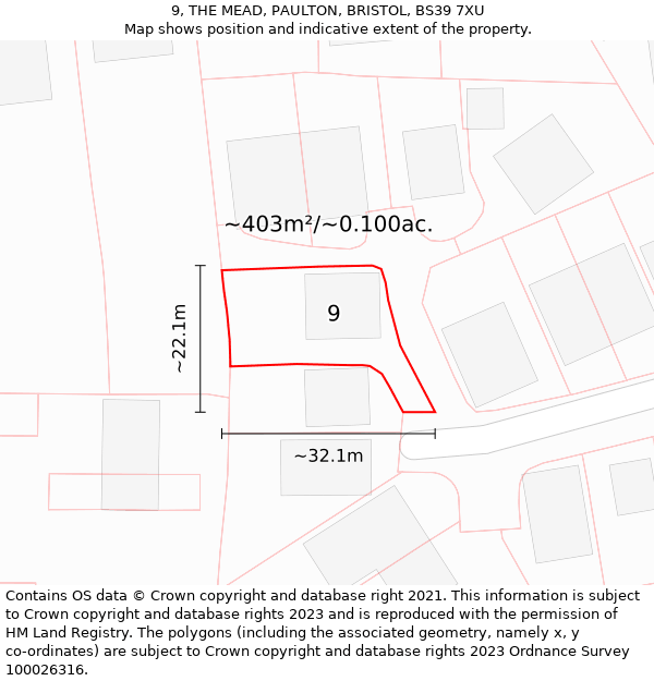 9, THE MEAD, PAULTON, BRISTOL, BS39 7XU: Plot and title map