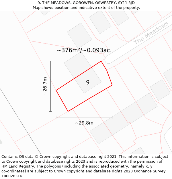 9, THE MEADOWS, GOBOWEN, OSWESTRY, SY11 3JD: Plot and title map