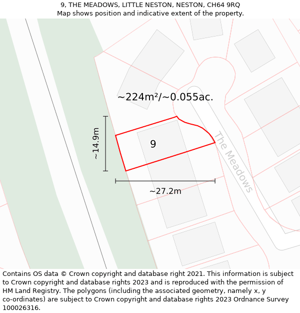 9, THE MEADOWS, LITTLE NESTON, NESTON, CH64 9RQ: Plot and title map