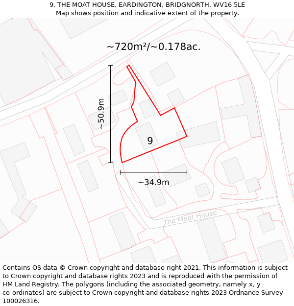 9, THE MOAT HOUSE, EARDINGTON, BRIDGNORTH, WV16 5LE: Plot and title map