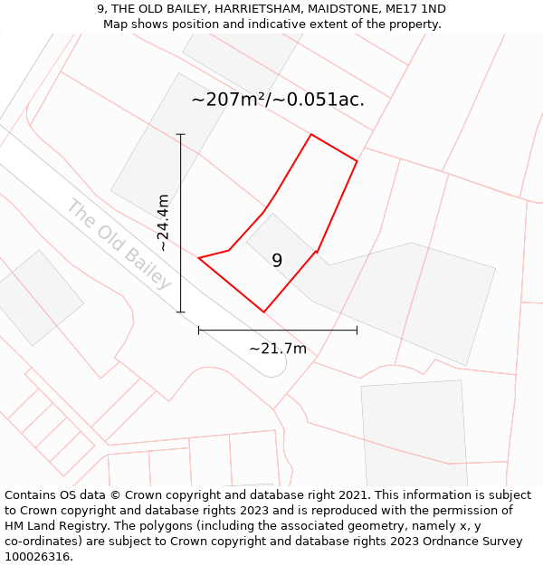 9, THE OLD BAILEY, HARRIETSHAM, MAIDSTONE, ME17 1ND: Plot and title map