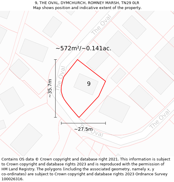 9, THE OVAL, DYMCHURCH, ROMNEY MARSH, TN29 0LR: Plot and title map