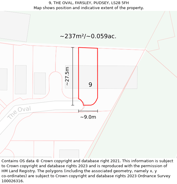 9, THE OVAL, FARSLEY, PUDSEY, LS28 5FH: Plot and title map