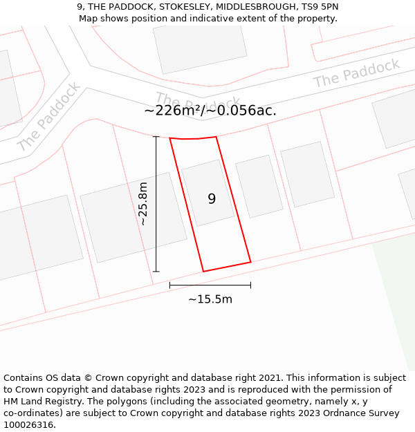 9, THE PADDOCK, STOKESLEY, MIDDLESBROUGH, TS9 5PN: Plot and title map