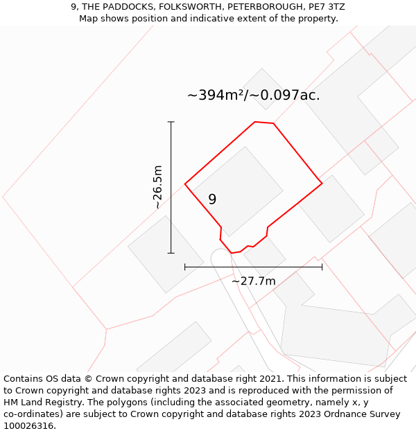 9, THE PADDOCKS, FOLKSWORTH, PETERBOROUGH, PE7 3TZ: Plot and title map