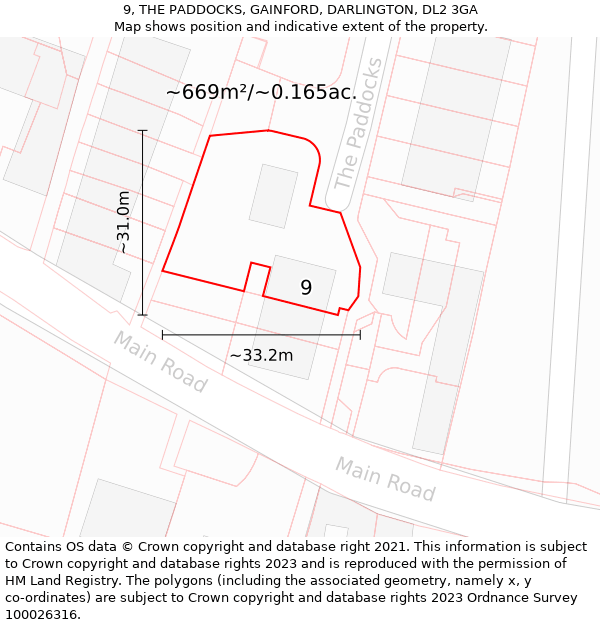 9, THE PADDOCKS, GAINFORD, DARLINGTON, DL2 3GA: Plot and title map