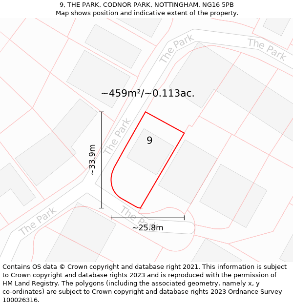 9, THE PARK, CODNOR PARK, NOTTINGHAM, NG16 5PB: Plot and title map