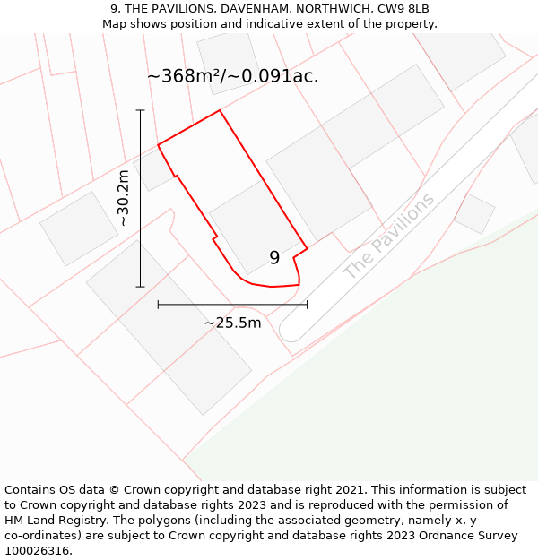 9, THE PAVILIONS, DAVENHAM, NORTHWICH, CW9 8LB: Plot and title map