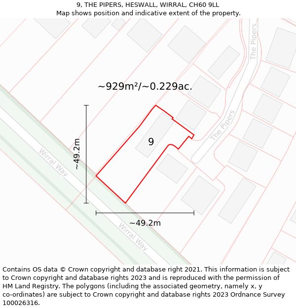 9, THE PIPERS, HESWALL, WIRRAL, CH60 9LL: Plot and title map