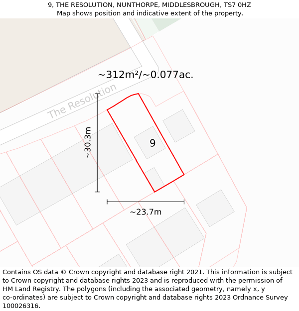 9, THE RESOLUTION, NUNTHORPE, MIDDLESBROUGH, TS7 0HZ: Plot and title map