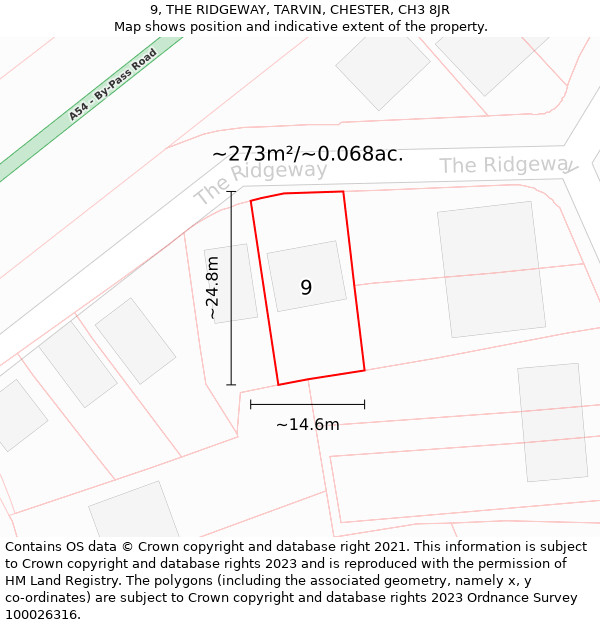 9, THE RIDGEWAY, TARVIN, CHESTER, CH3 8JR: Plot and title map