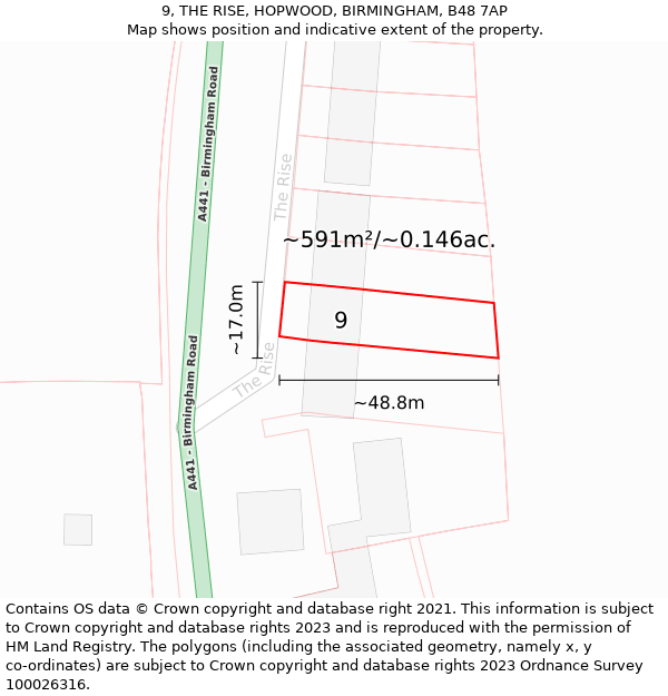 9, THE RISE, HOPWOOD, BIRMINGHAM, B48 7AP: Plot and title map