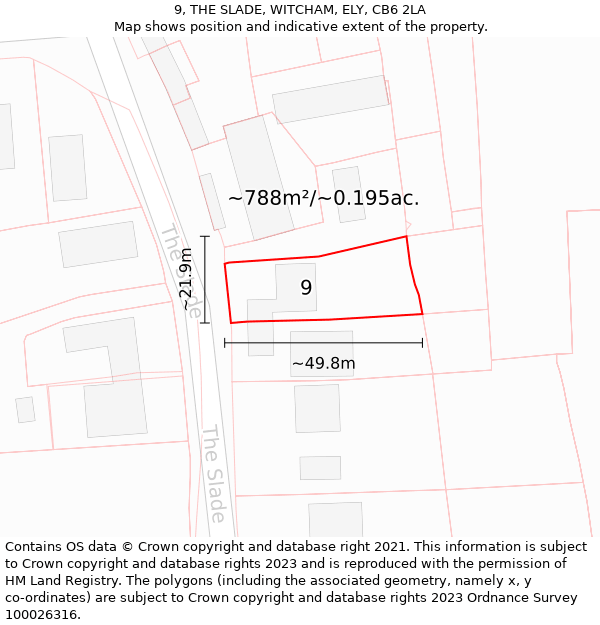 9, THE SLADE, WITCHAM, ELY, CB6 2LA: Plot and title map