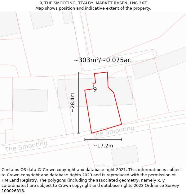 9, THE SMOOTING, TEALBY, MARKET RASEN, LN8 3XZ: Plot and title map
