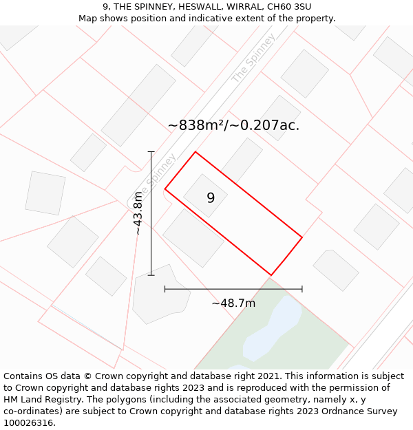 9, THE SPINNEY, HESWALL, WIRRAL, CH60 3SU: Plot and title map