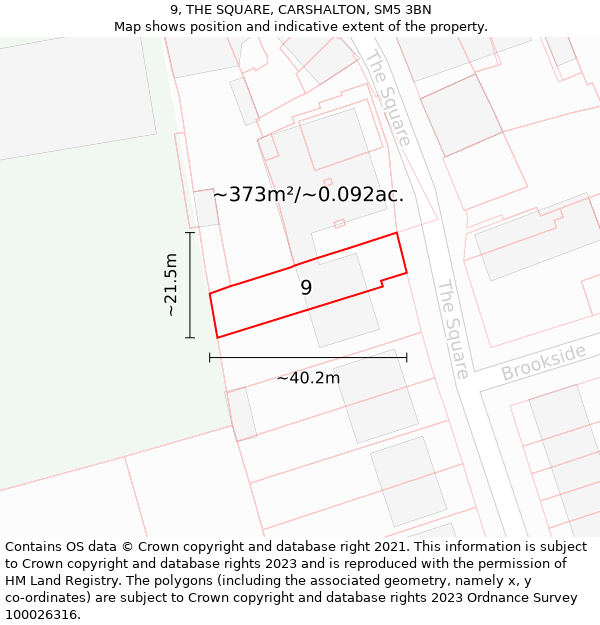 9, THE SQUARE, CARSHALTON, SM5 3BN: Plot and title map