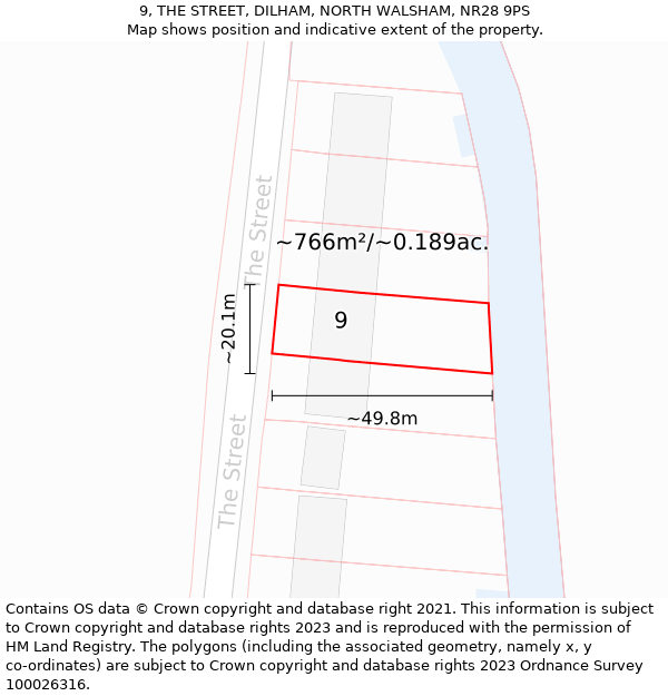 9, THE STREET, DILHAM, NORTH WALSHAM, NR28 9PS: Plot and title map